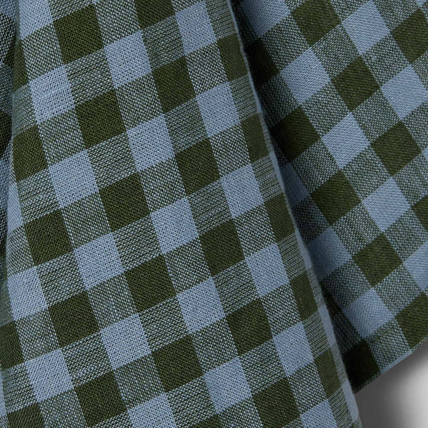 Fern Green & Dusk Blue Colour Drenched Gingham Linen Blend Tea Towel