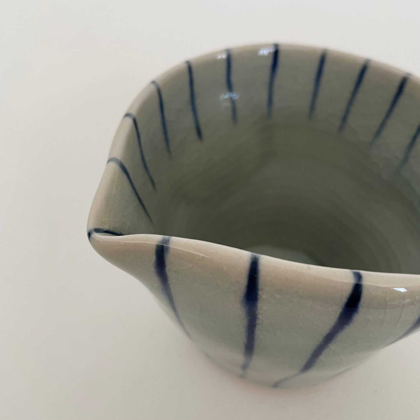 Handmade Japanese Ceramic Pitcher - Grey + Navy Stripes