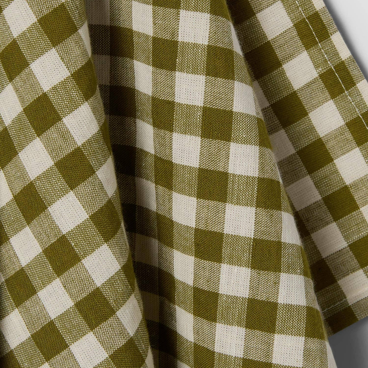 Botanical Green Gingham Linen Blend Tea Towel