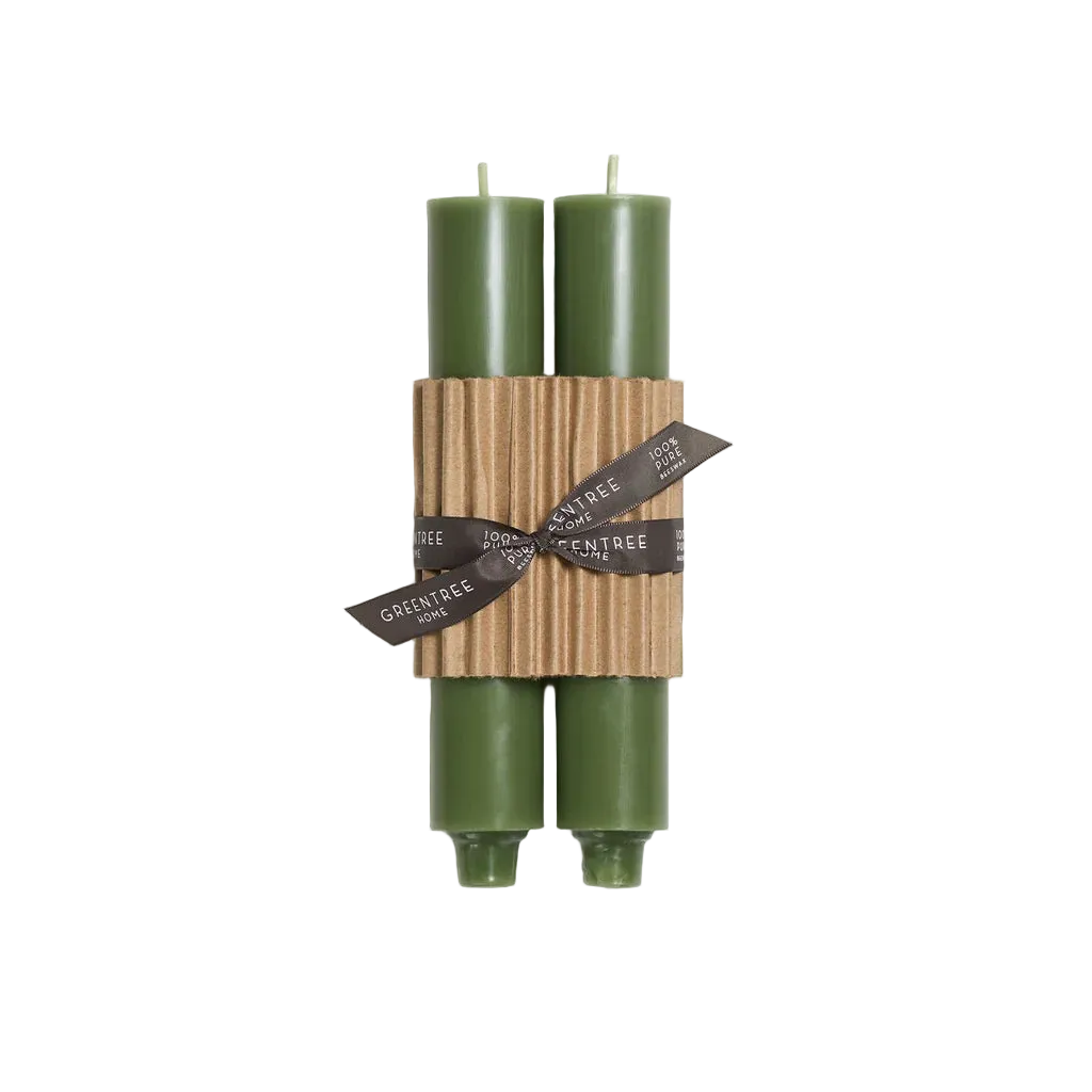 Wide Column Taper Candle Pair - Sage