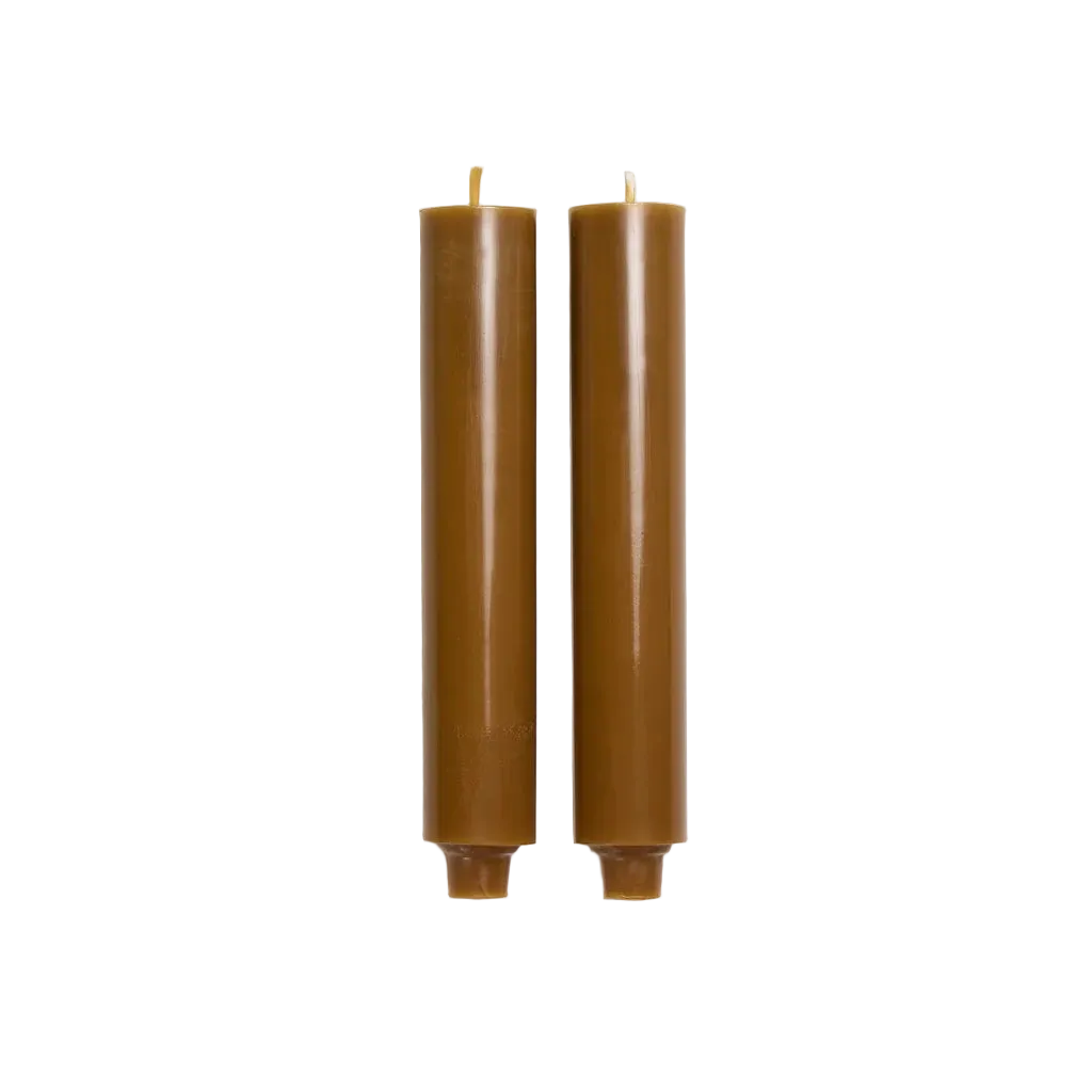 Wide Column Taper Candle Pair - Burnt Amber