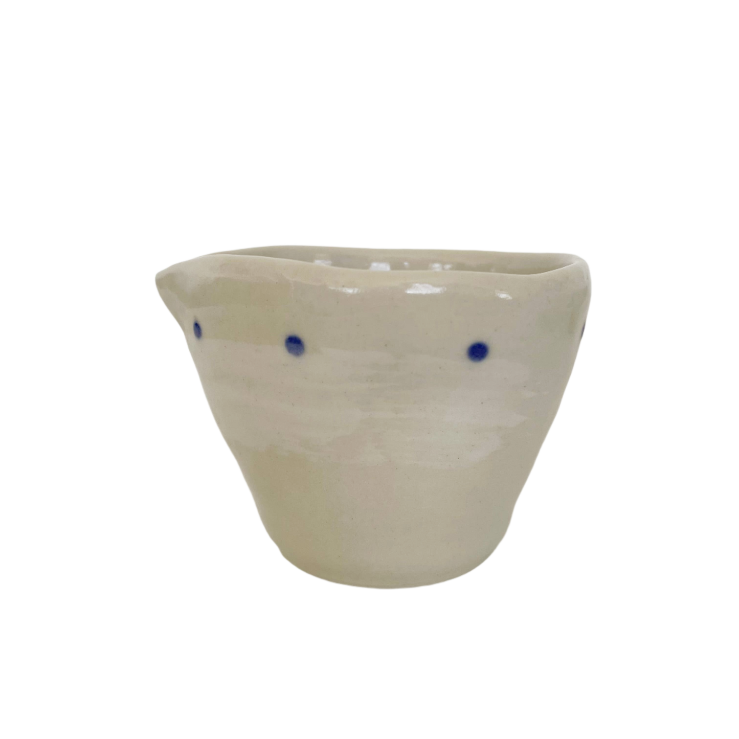 Handmade Japanese Ceramic Pitcher - Cream + Navy Dots
