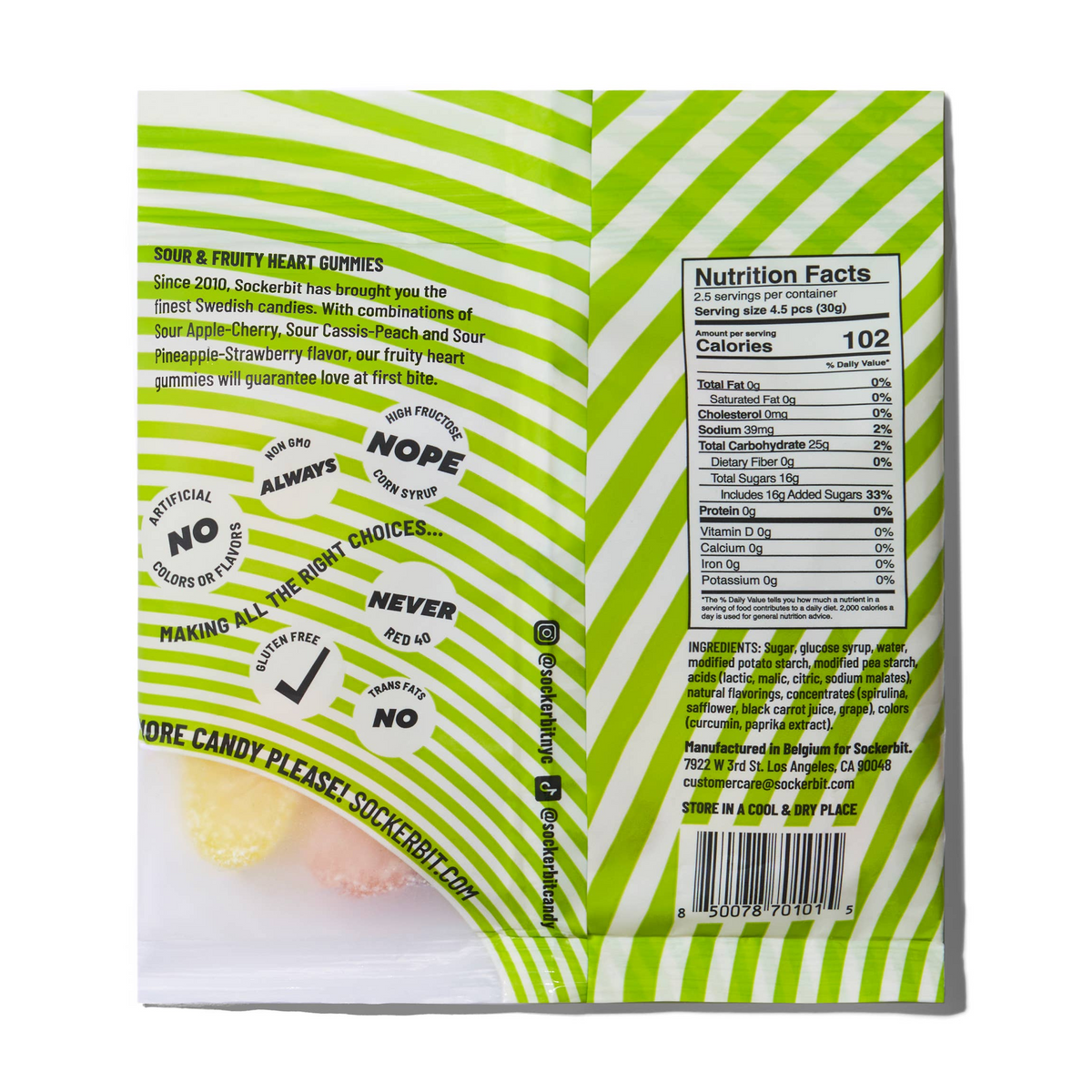 Sour Fruity Heart Gummies Swedish Candy Bag 2.8oz