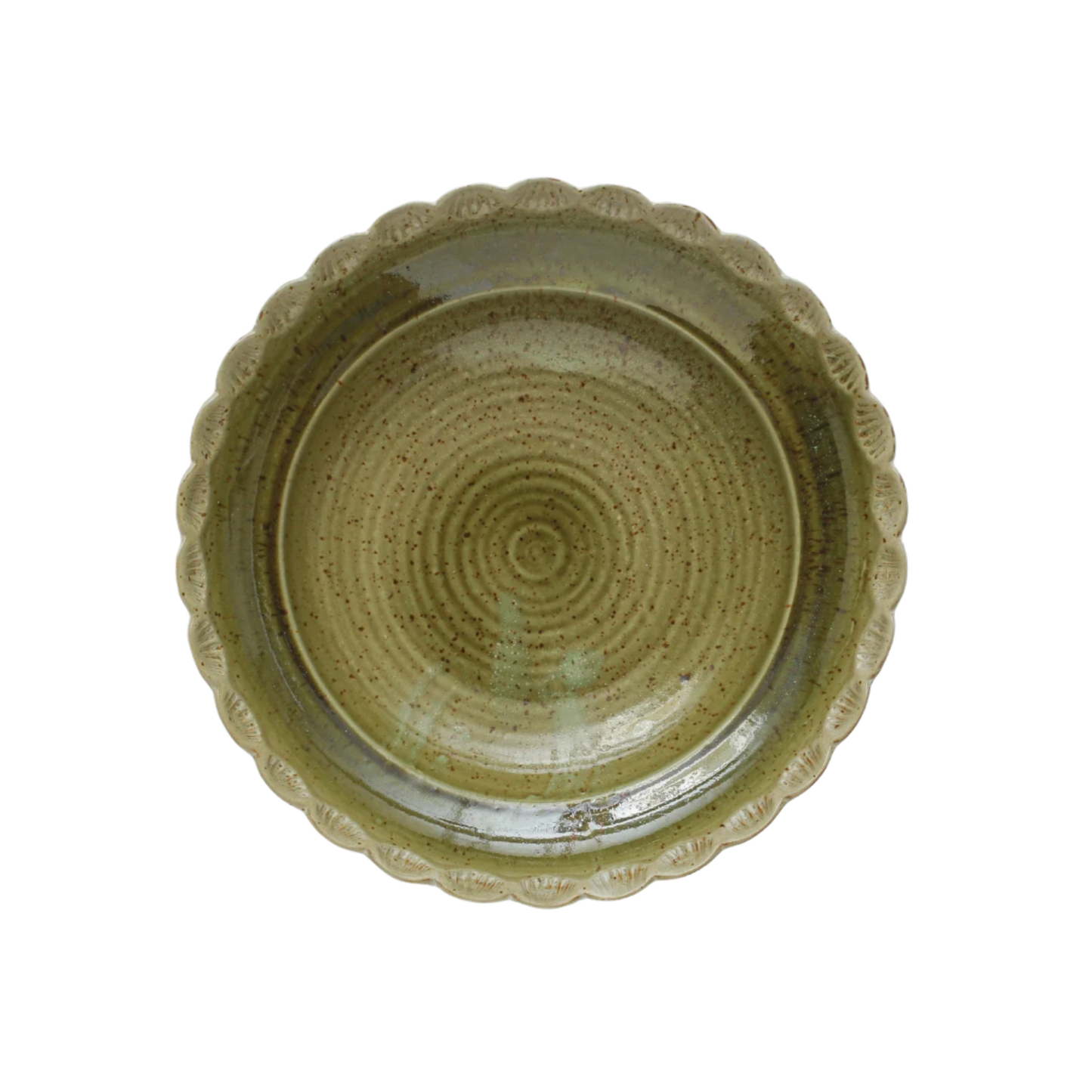 Green Stoneware Bowl with Scallop Edge