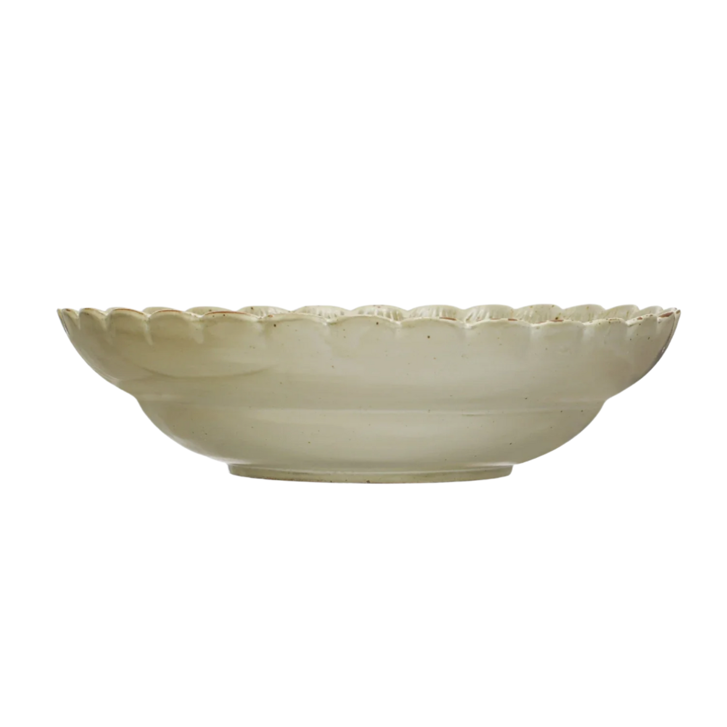 Green Stoneware Bowl with Scallop Edge