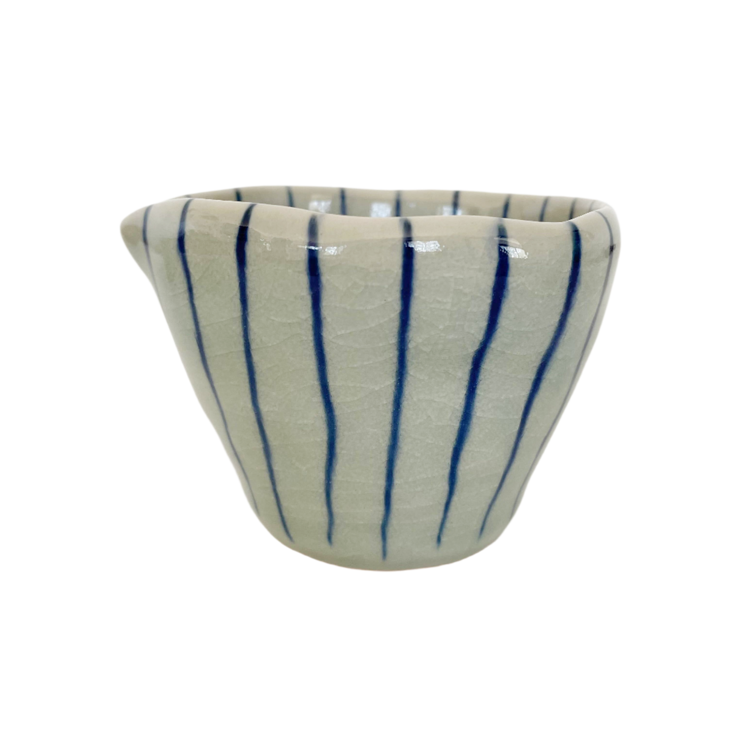 Handmade Japanese Ceramic Pitcher - Grey + Navy Stripes