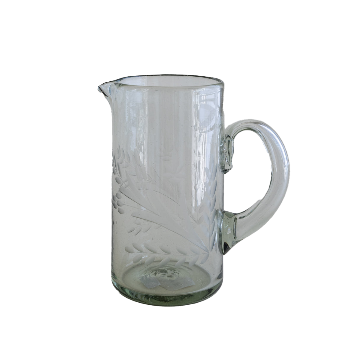 Hand-Etched Blown Pitcher - Straight Sides