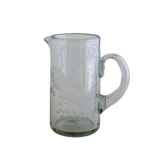 Hand-Etched Blown Pitcher - Straight Sides