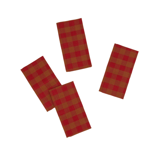 Set of 4 Gingham Napkins - Red + Terracotta