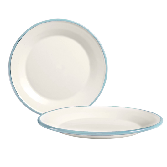 Enamel Dessert Plate - Light Blue + White