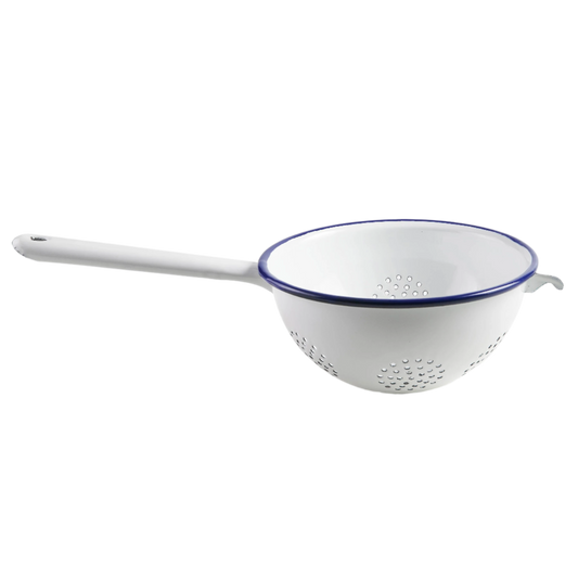 Enamel Pot Strainer - White + Navy