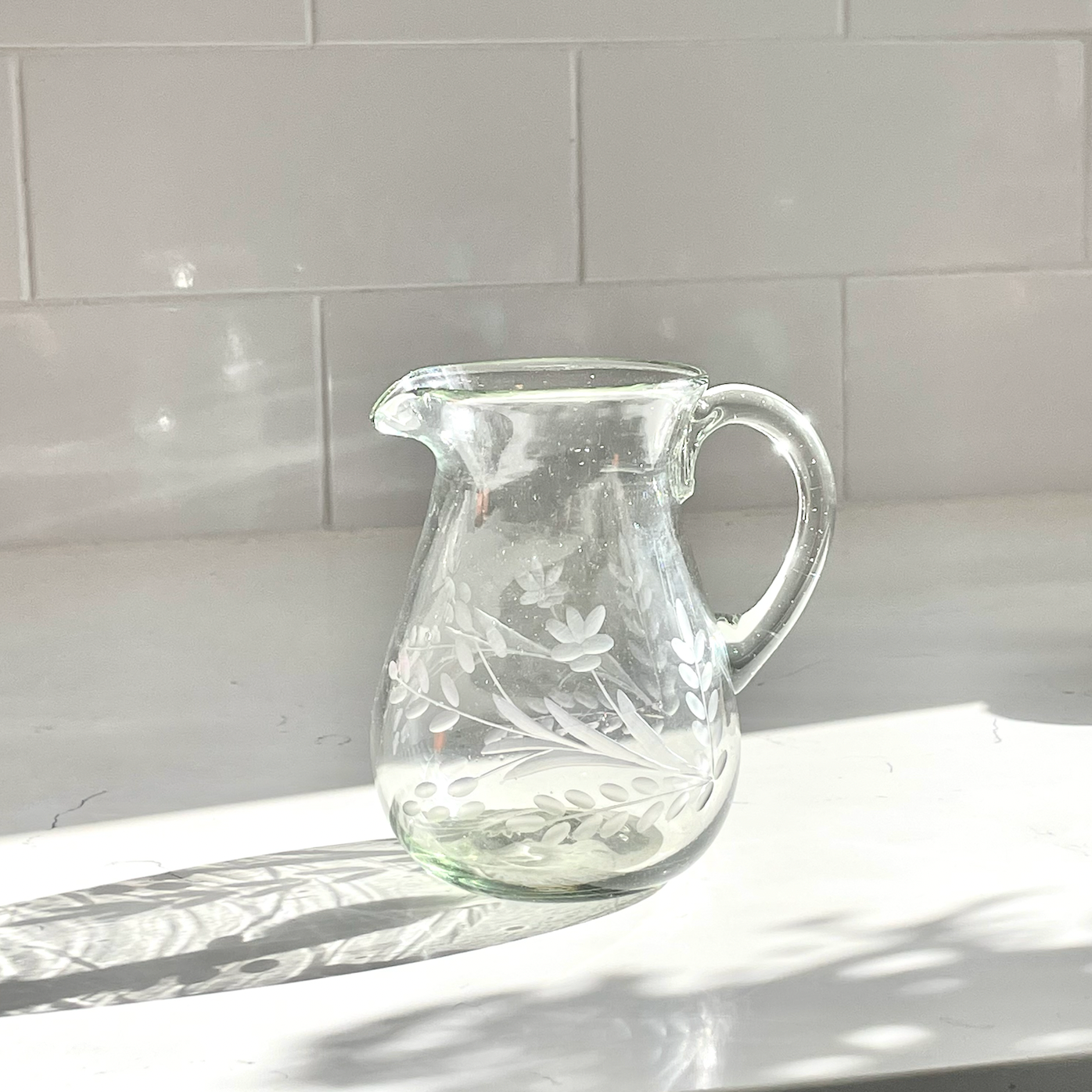 Hand-Etched Blown Petite Pitcher