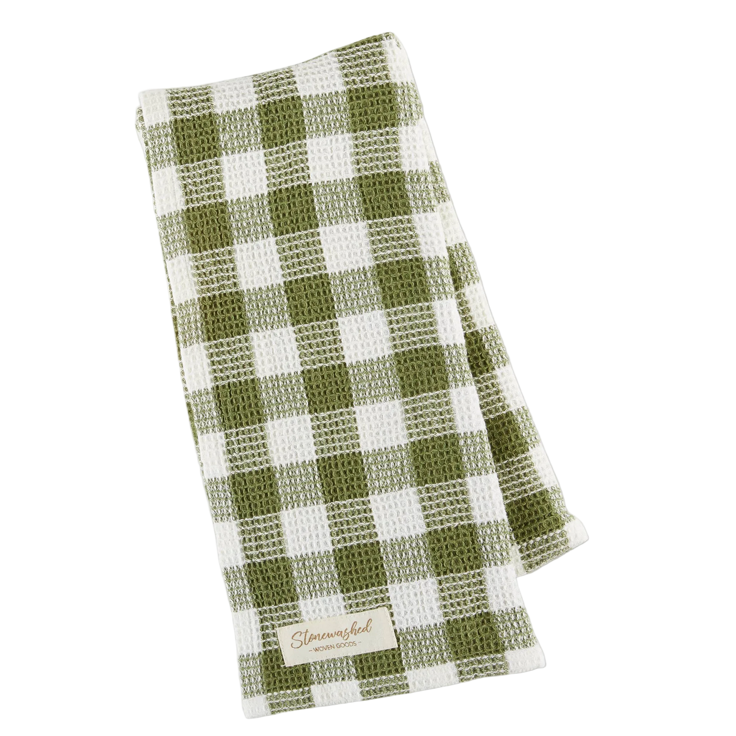 Olive Checker Washed Waffle Dishtowel
