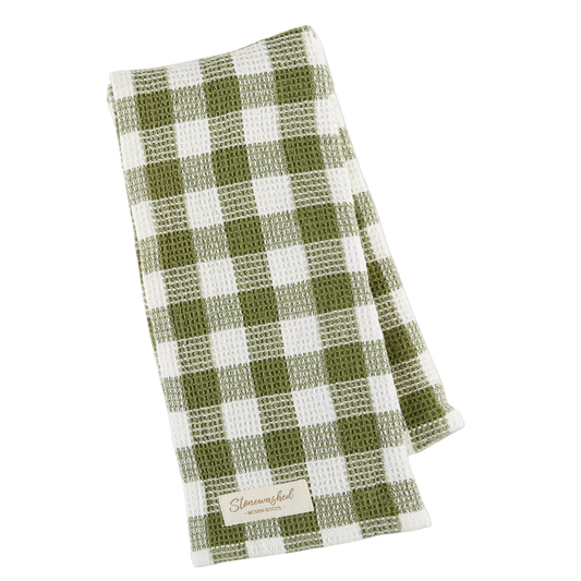 Olive Checker Washed Waffle Dishtowel