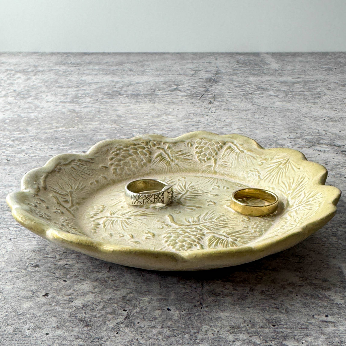 Handmade Ceramic Tapas Dish, Pine Cone Texture - Ivory