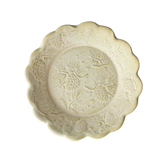 Handmade Ceramic Tapas Dish, Pine Cone Texture - Ivory
