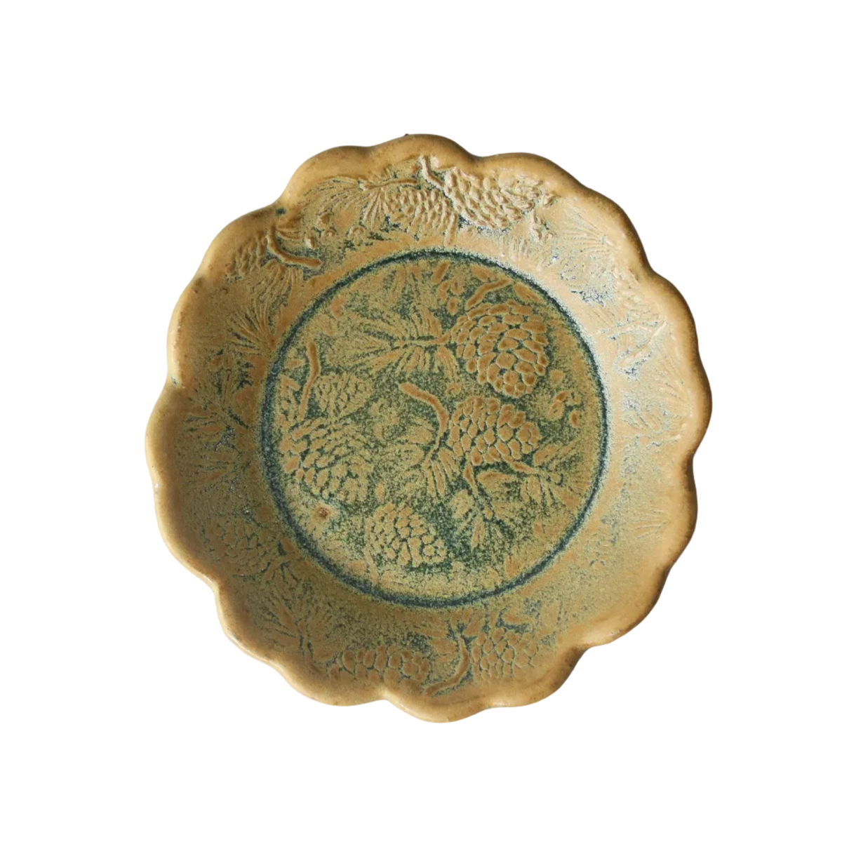 Handmade Ceramic Tapas Dish, Pine Cone Texture - Tan