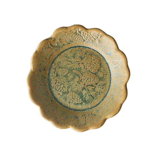 Handmade Ceramic Tapas Dish, Pine Cone Texture - Tan