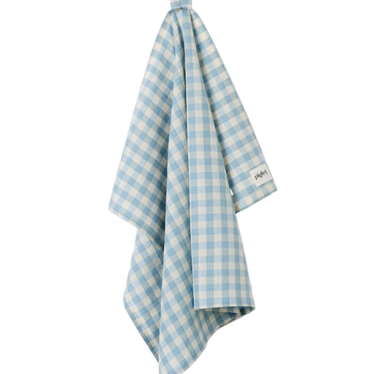 Warm Blue Gingham Linen Blend Tea Towel