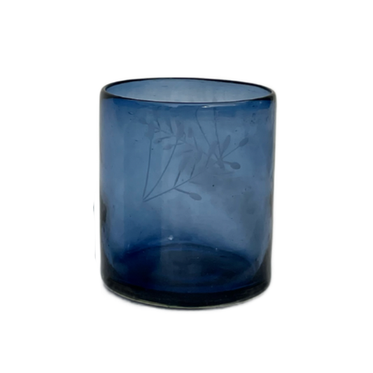 Hand Etched Blown Glass Tumbler - French Blue