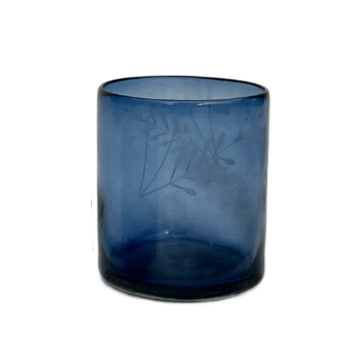 Hand Etched Blown Glass Tumbler - French Blue