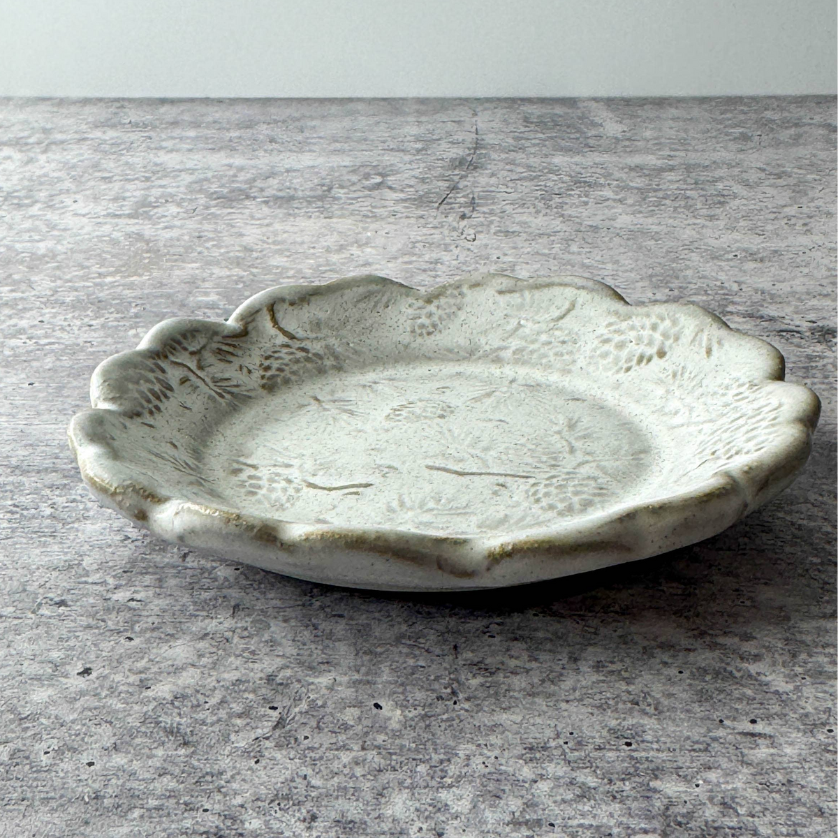 Handmade Ceramic Tapas Dish, Pine Cone Texture - Grey