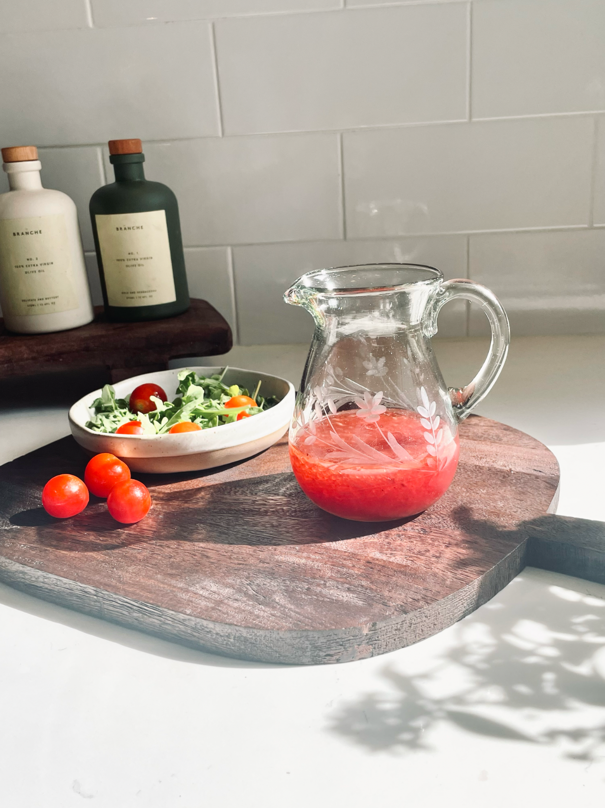 Hand-Etched Blown Petite Pitcher