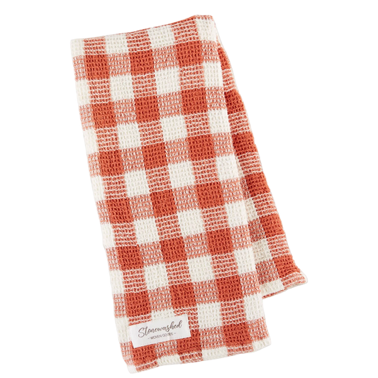 Ginger Checker Washed Waffle Dishtowel