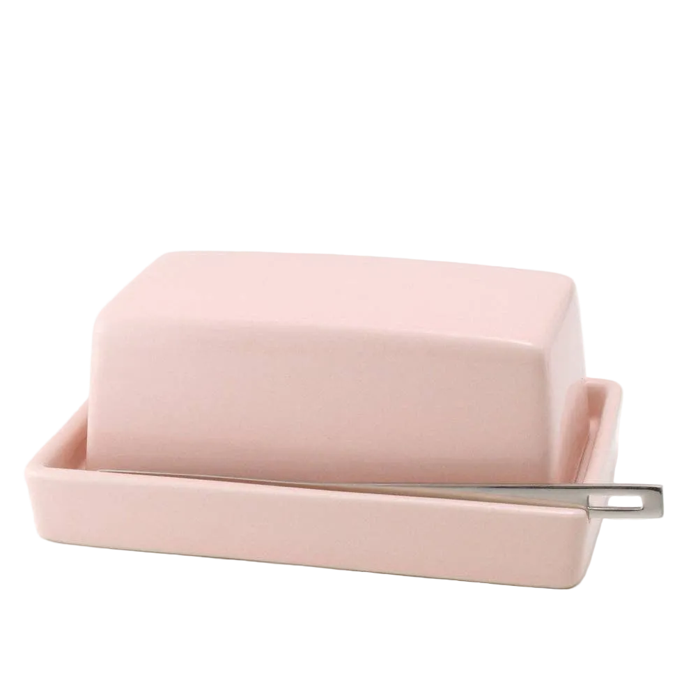 Butter Dish with Knife - Pink