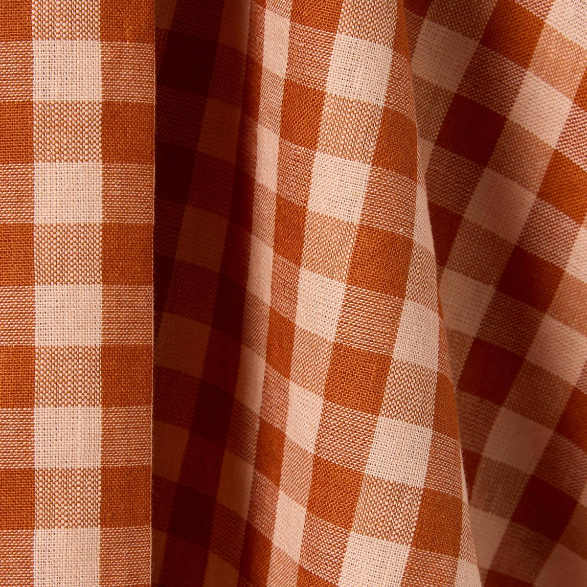 Cinnamon/Peach Colour Drenched Gingham Linen Blend Tea Towel