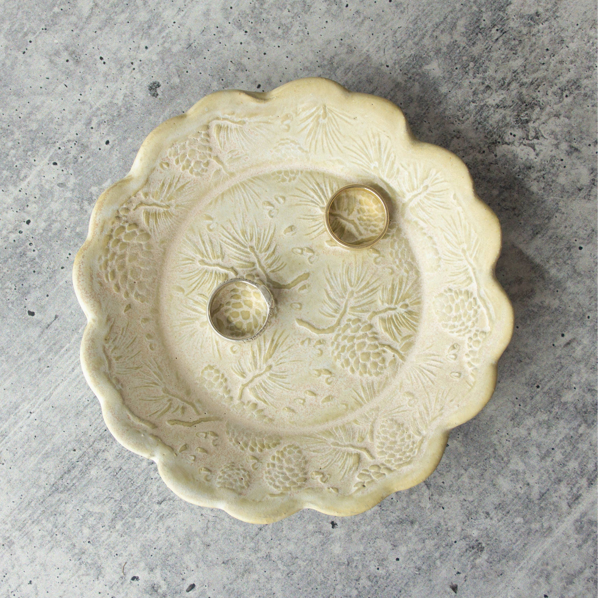 Handmade Ceramic Tapas Dish, Pine Cone Texture - Ivory