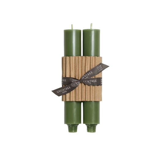 Wide Column Taper Candle Pair - Sage