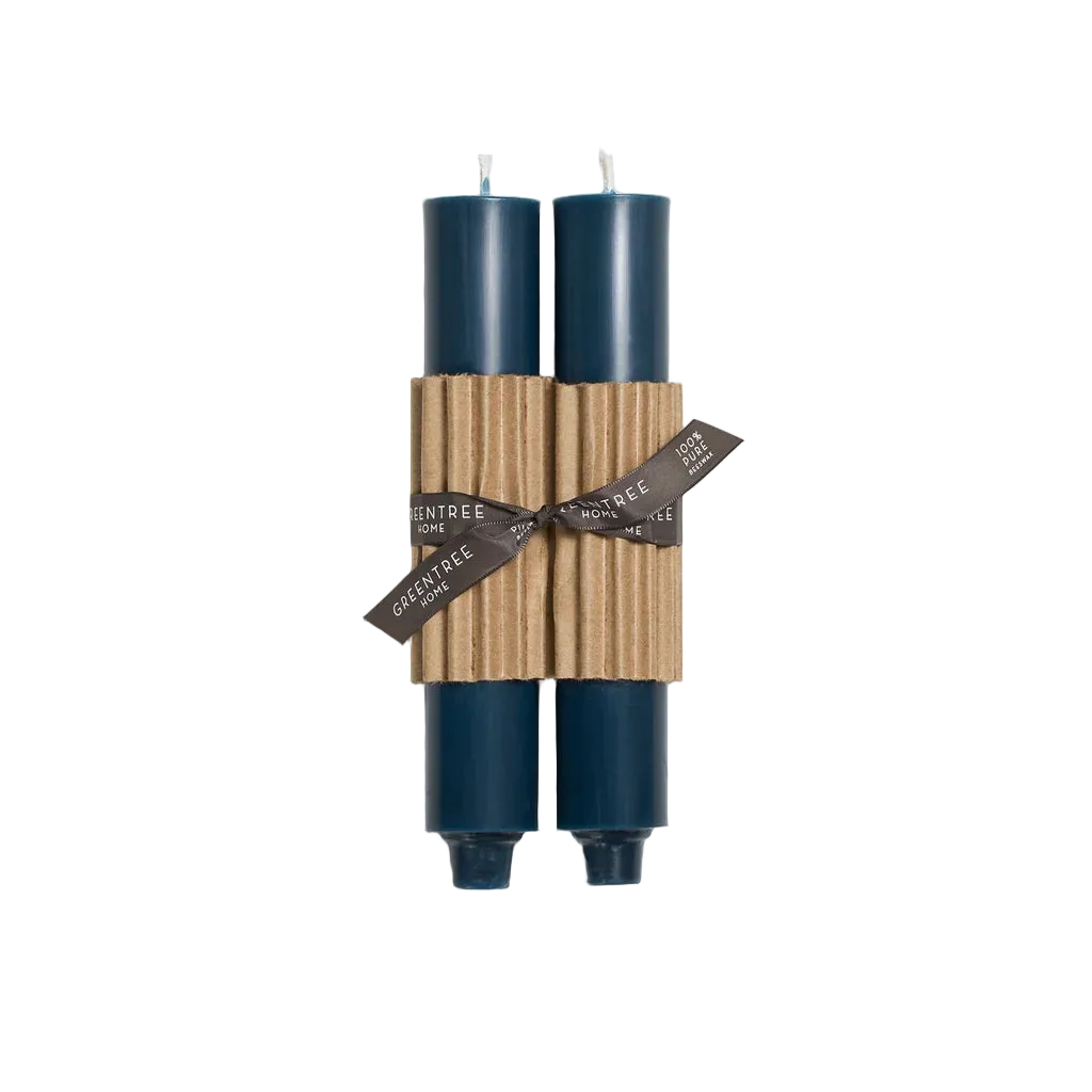 Wide Column Taper Candle Pair - Cobalt