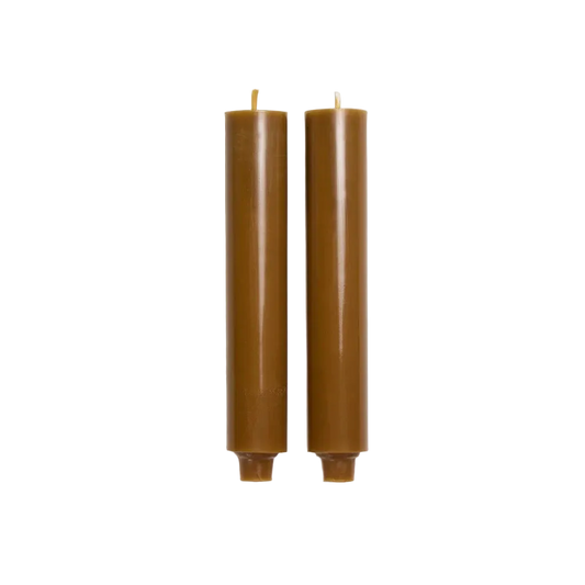 Wide Column Taper Candle Pair - Burnt Amber
