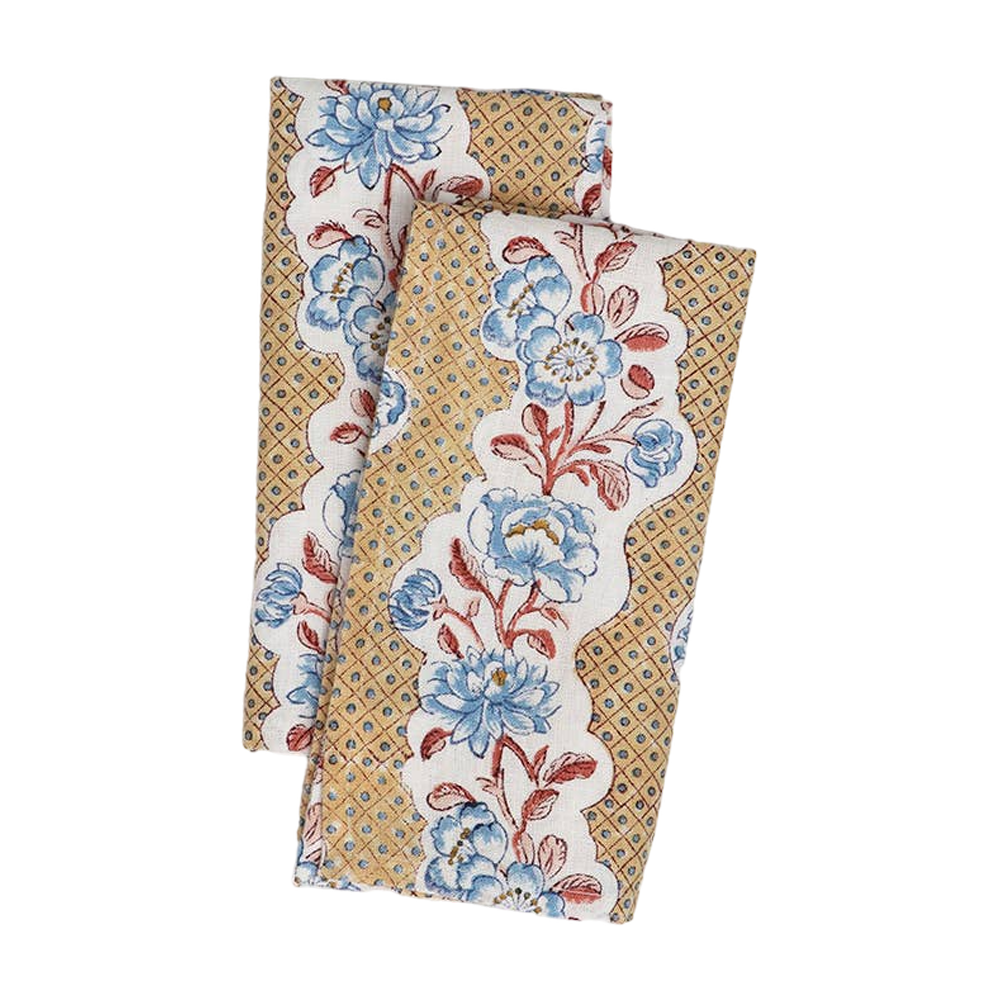 Blooming Trellis Block Printed Napkin Pair - Amber