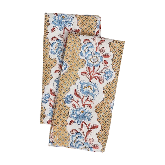 Blooming Trellis Block Printed Napkin Pair - Amber