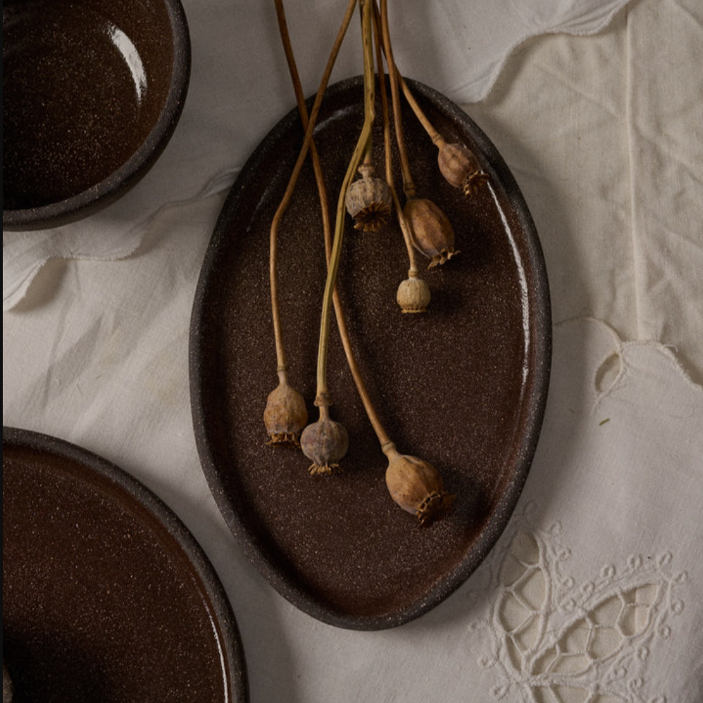 Handmade Stoneware Oval Serving Platter - Pumpernikel