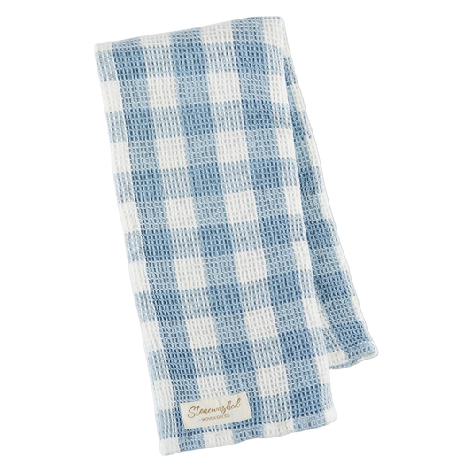 Dusty Blue Checker Washed Waffle Dishtowel