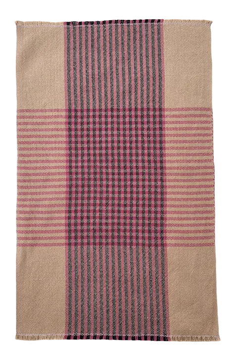 Rose Stripe Tea towel - Navy, Tan and Rose