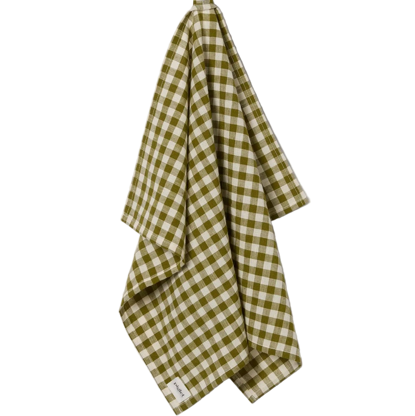 Botanical Green Gingham Linen Blend Tea Towel