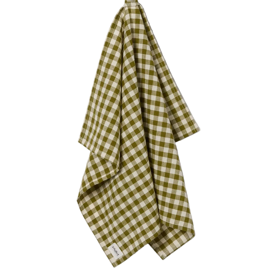 Botanical Green Gingham Linen Blend Tea Towel