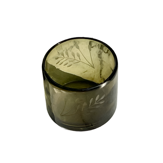 Hand Etched Blown Glass Tumbler - Olive Green