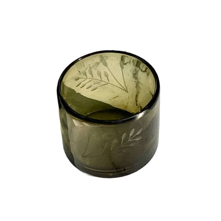 Hand Etched Blown Glass Tumbler - Olive Green