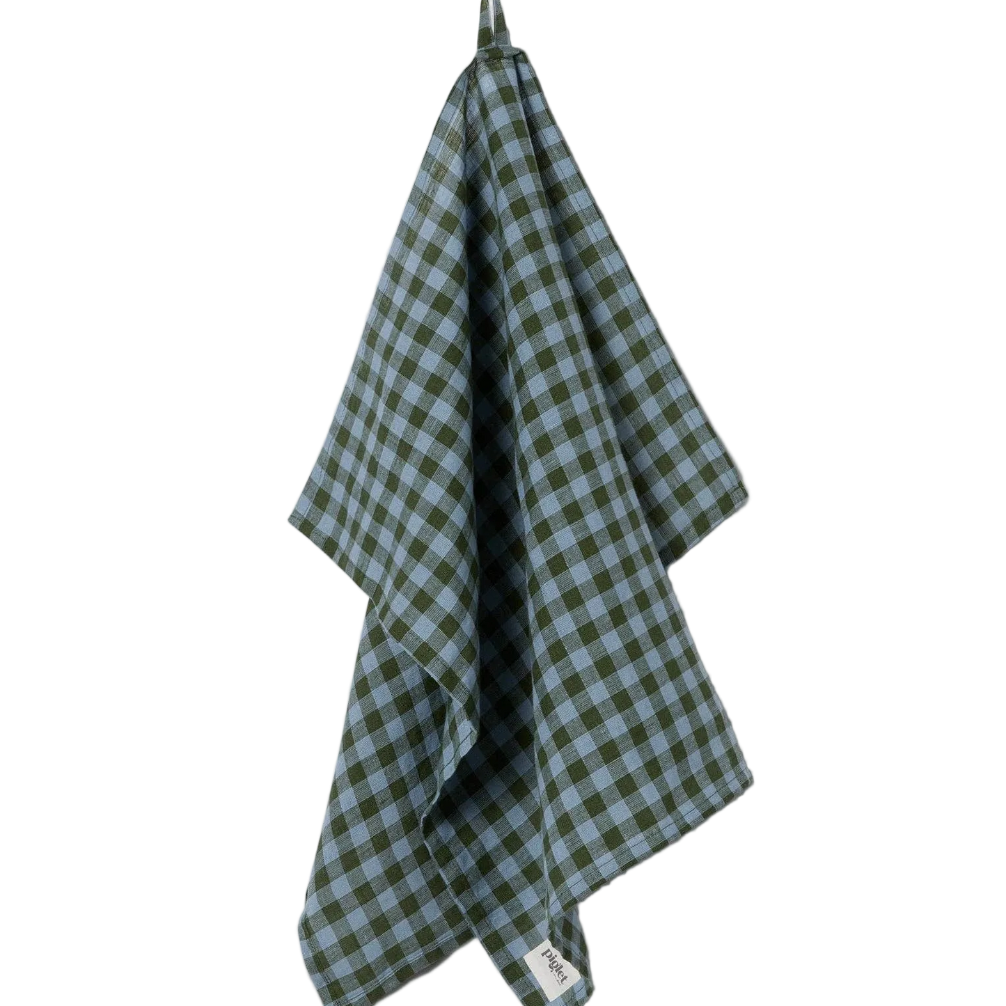 Fern Green & Dusk Blue Colour Drenched Gingham Linen Blend Tea Towel