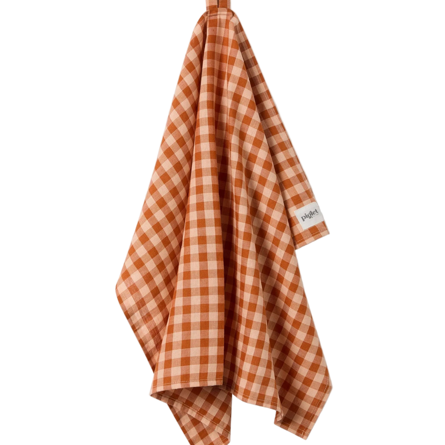 Cinnamon/Peach Colour Drenched Gingham Linen Blend Tea Towel