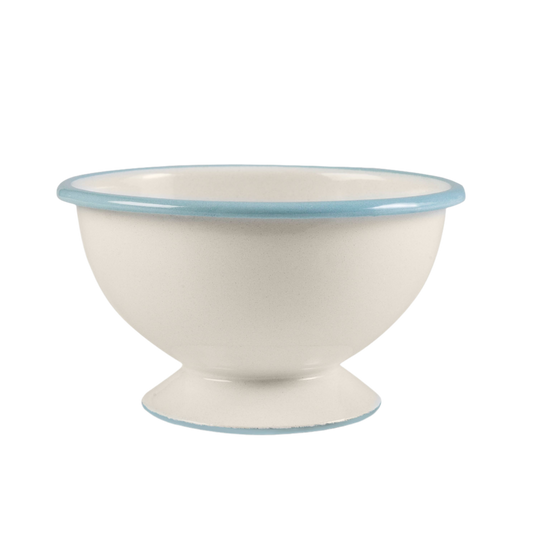 Enamel Footed Bowl - Light Blue + White