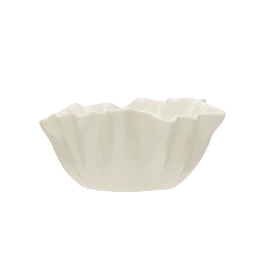 White Stoneware Fluted Bowl