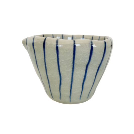 Handmade Japanese Ceramic Pitcher - Grey + Navy Stripes