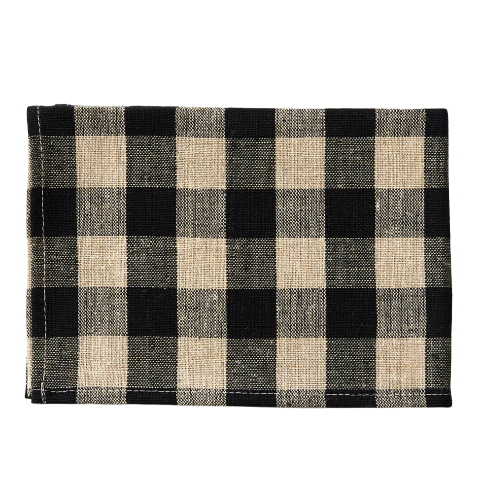 Black and Natural Check Linen Kitchen Cloth